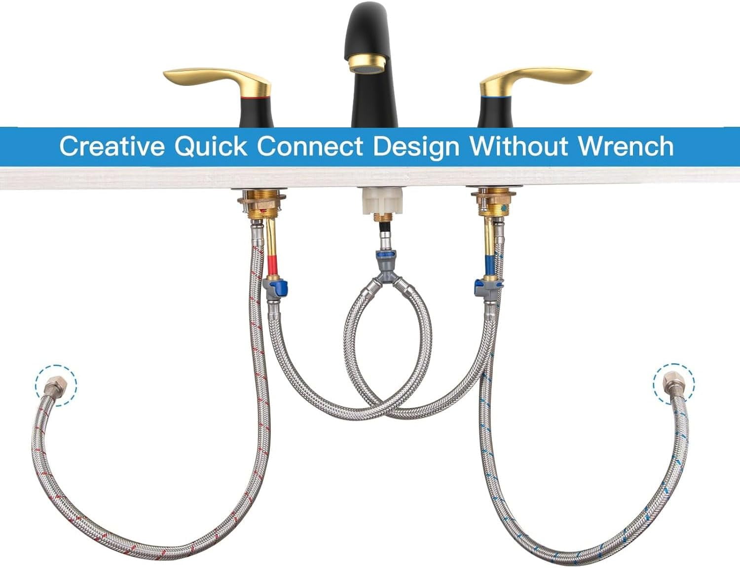 Bathroom Faucets for Sink 3 Hole, with Pop-up Drain and Supply Lines, for Vanity RV Farmhouse Sink