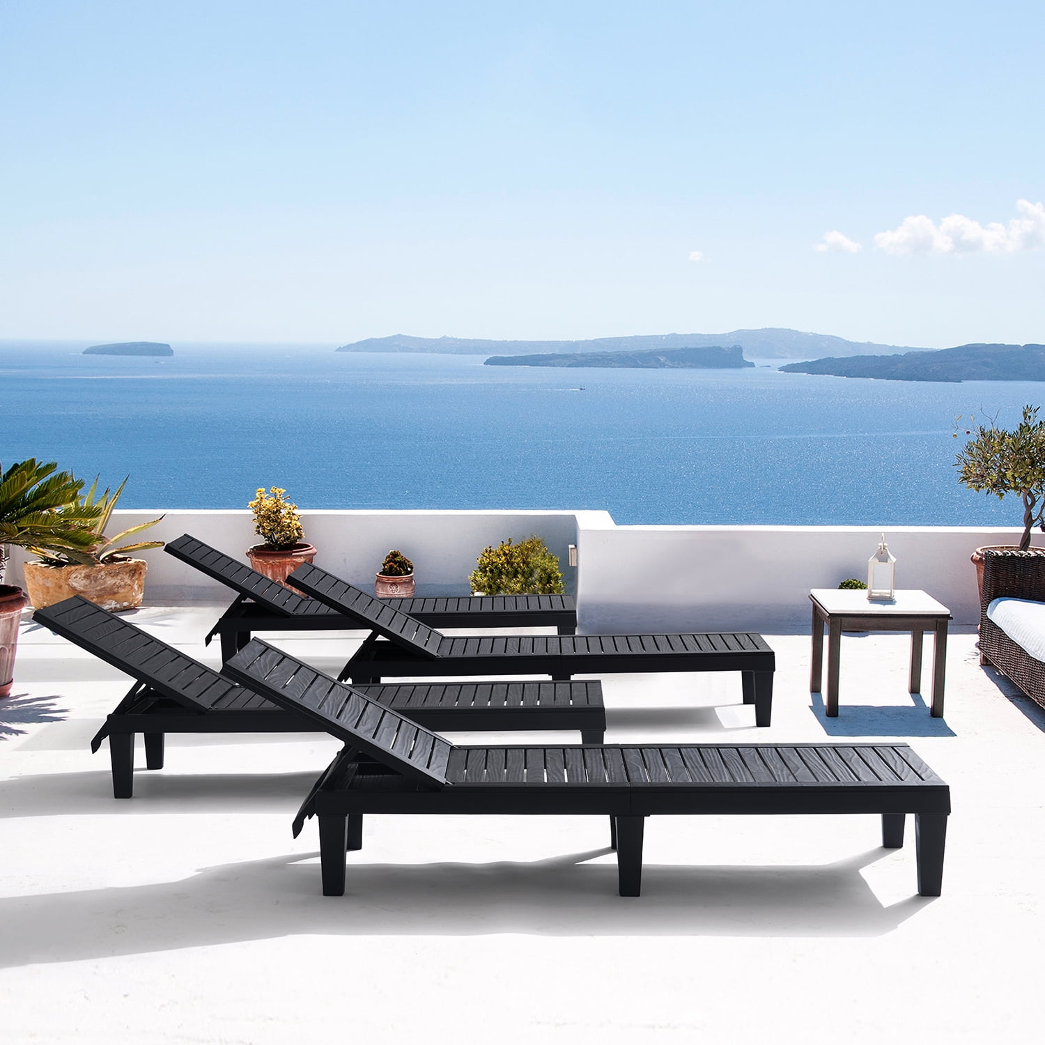 LammaLoe Set of 4 Chaise Outdoor Lounge Chairs for Pool Chairs or Patio Furniture, Black