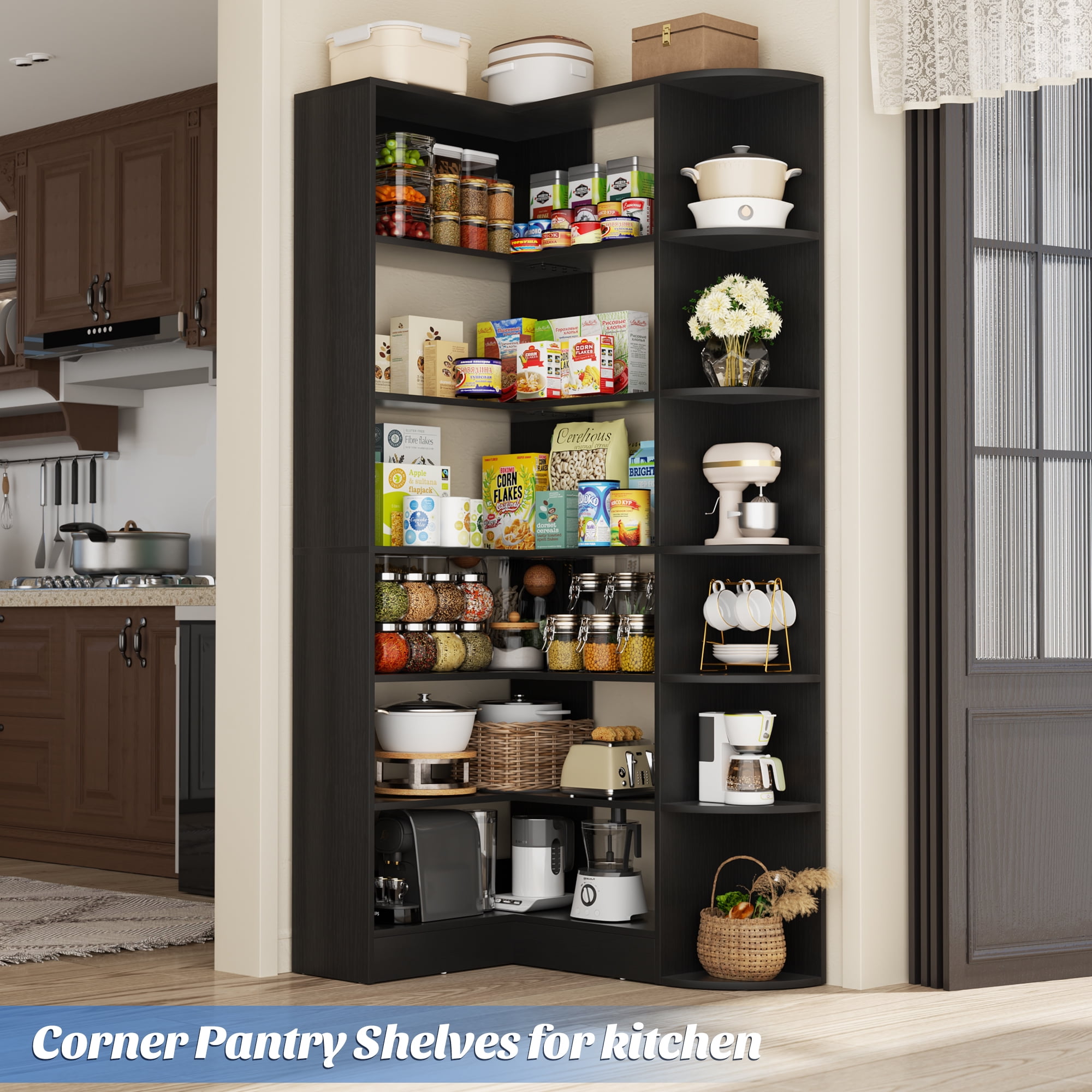 Homieasy 6-Tier Corner Bookshelf, 79'' Tall Modern L Shaped Bookcase with 13 Open Storage Shelves, Corner Storage Shelf for Home Office, Living Room, Bedroom, Black