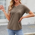 thumbnail image 4 of Dgankt Womens Summer Tops Women's New Short Sleeve Round Neck Solid Color Button Casual Fashion Blouse, 4 of 8