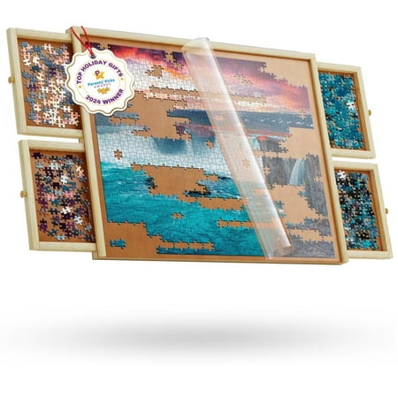 eyond Innoventions 1000 Piece Wooden Puzzle Board with 4 Drawers, Non-Rotating Table 30" x 22" with Cover, Portable for Adults and Kids