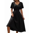 thumbnail image 2 of Women'S Vintage Polka Dot Dress V-Neck Waist Cinching Elegant Short Sleeved A-Line Dress Black L, 2 of 9