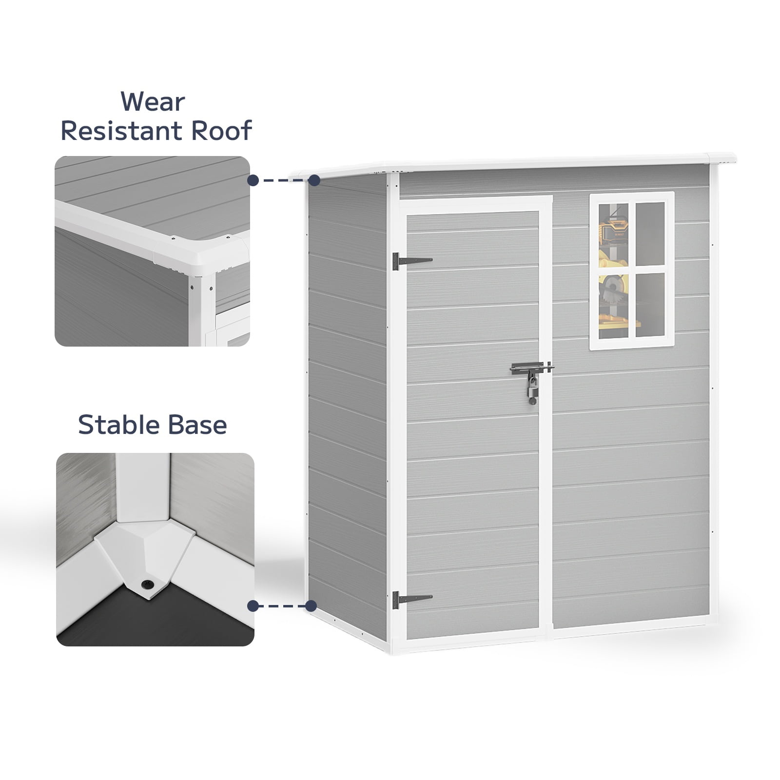 5x3ft（16.6 sq. ft.） Outdoor Storage Shed, Asofer Resin Storage Shed, Plastic Garden Shed for Garden, Gray