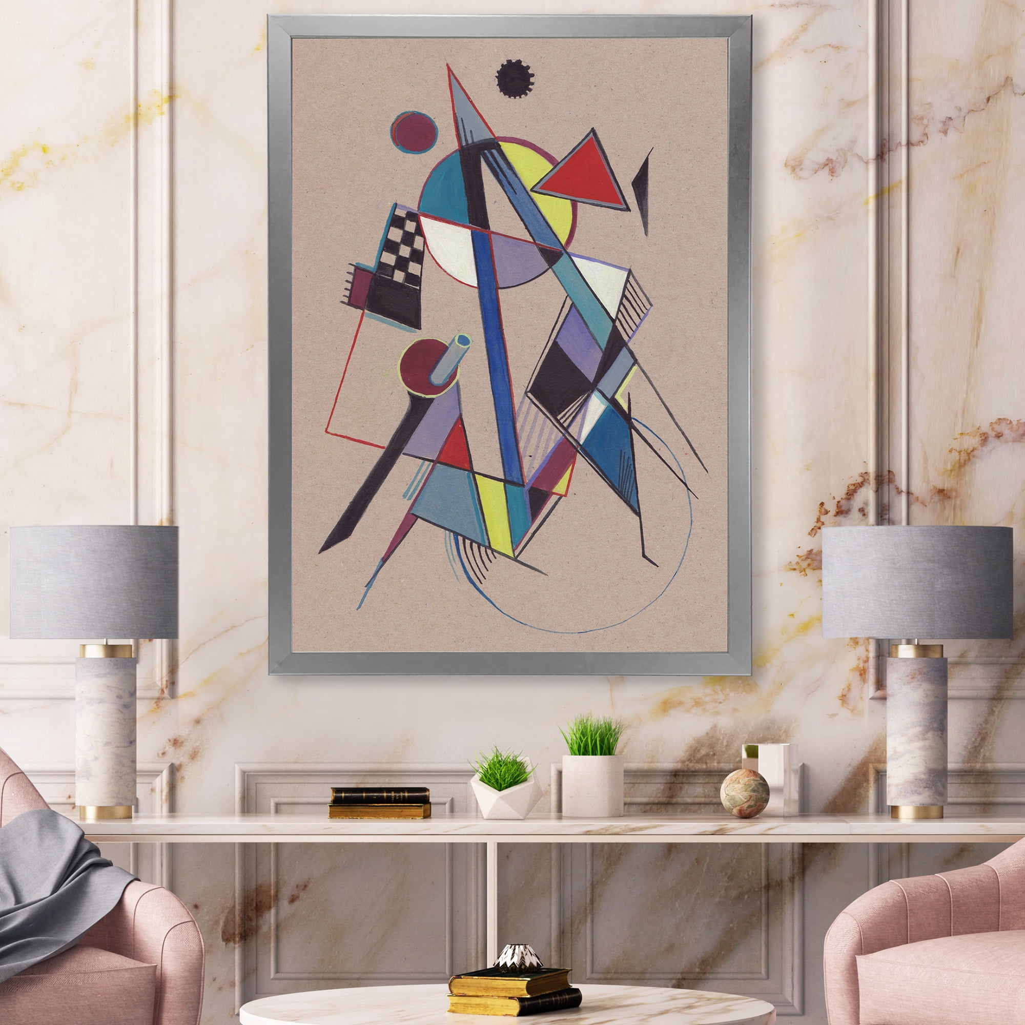 Designart 'Abstract Compositions Of Colored Geometric III' Modern Framed Art Print