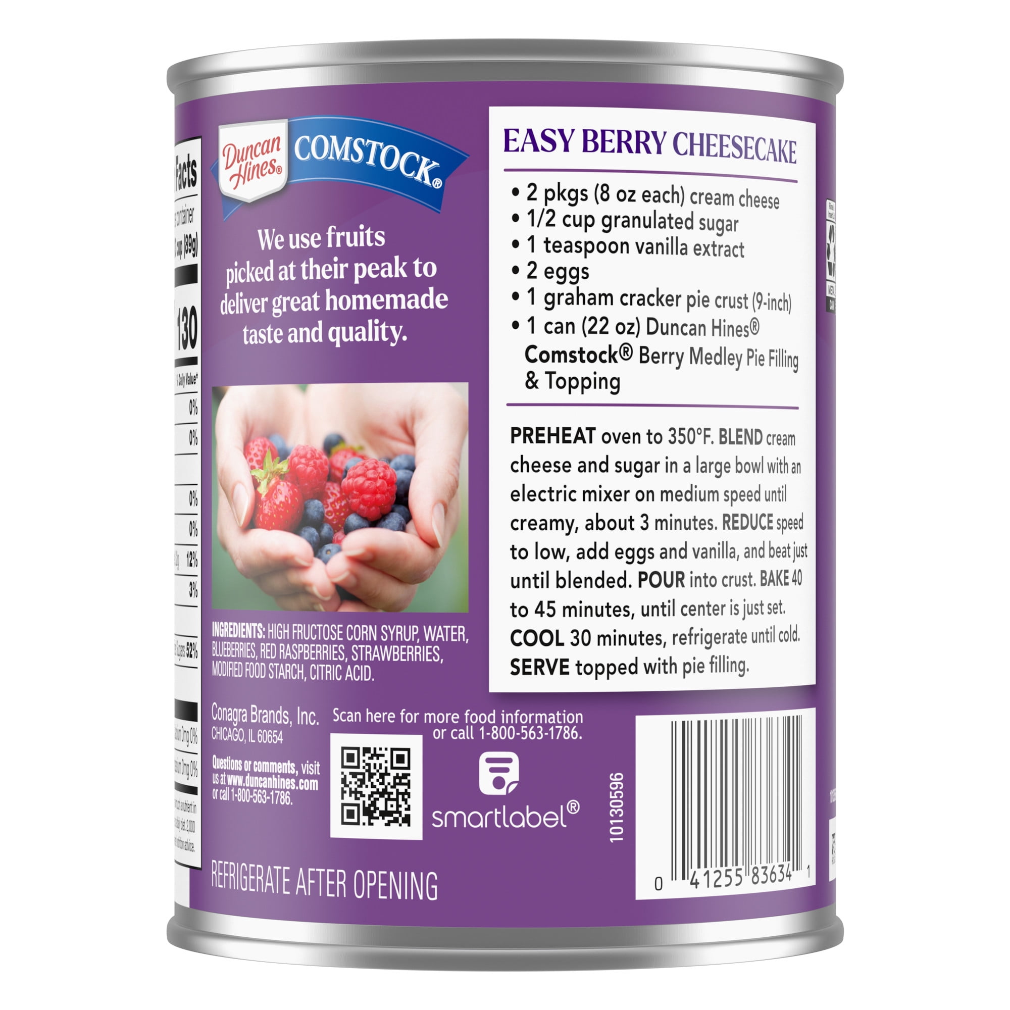 (2 pack) Duncan Hines Comstock, Berry Medley Pie Filling and Topping, 22 oz.