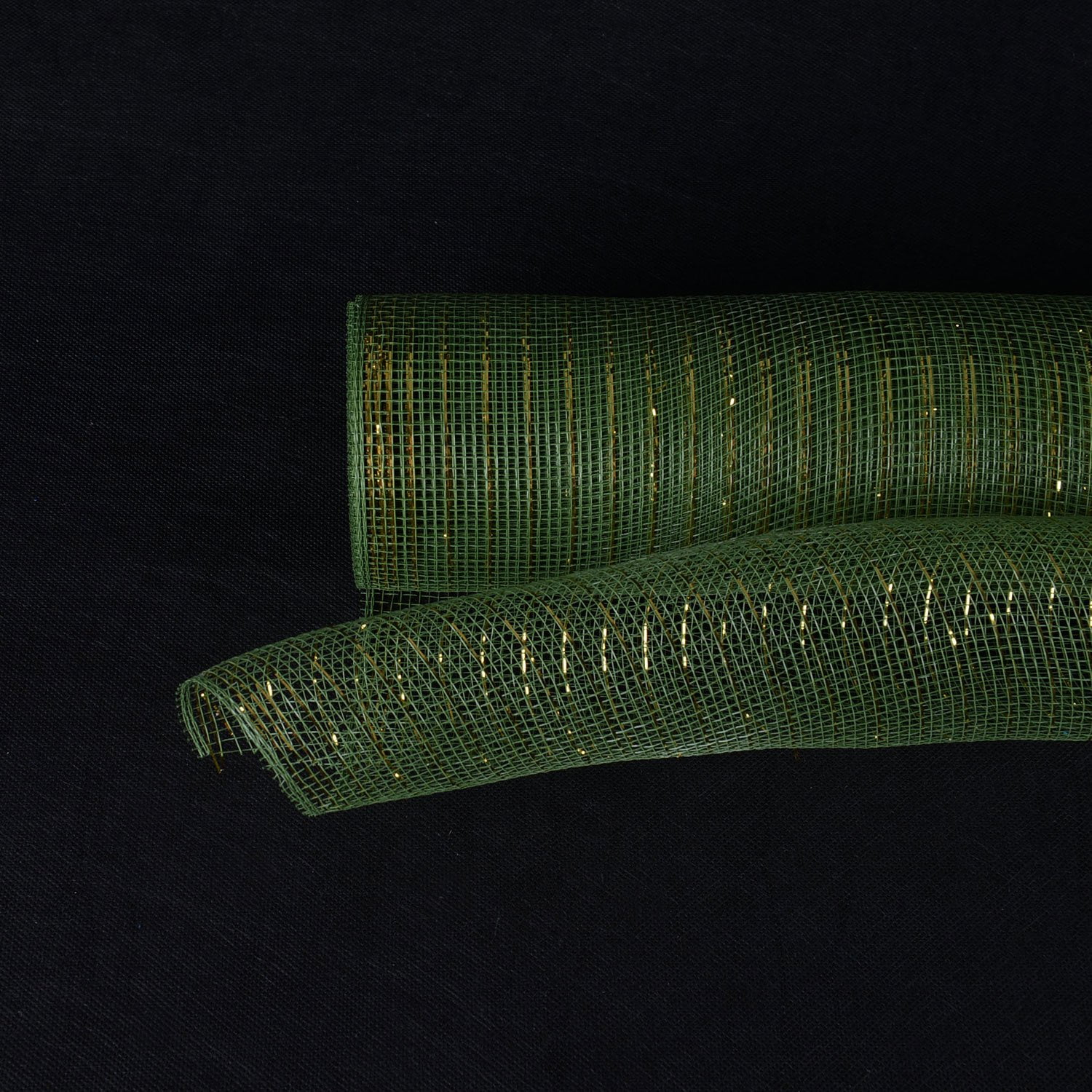 Spring Moss with Gold Lines- Deco Mesh Wrap Metallic Stripes -  ( 10 Inch x 10 Yards )