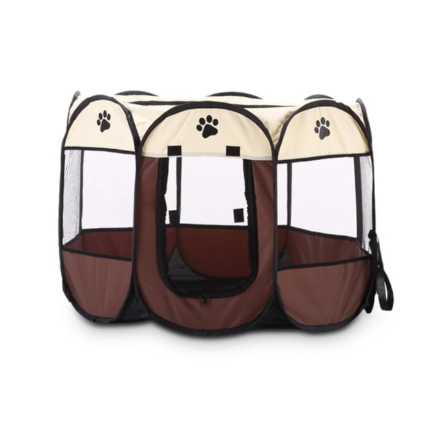 Tienda plegable para mascotas, casa de animales plegable octogonal con cremallera para exteriores, tela Oxford 600D, corralito para interiores, Suministros de alimentación y agua para Café S Greeniant PT000583-01
