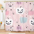 thumbnail image 2 of 1pc Waterproof and Mildew-Proof Pink Halloween Pumpkin Pattern Shower Curtain with 12 Hooks - Machine Washable Bathroom Decor for Windows - 71x71in, 2 of 4