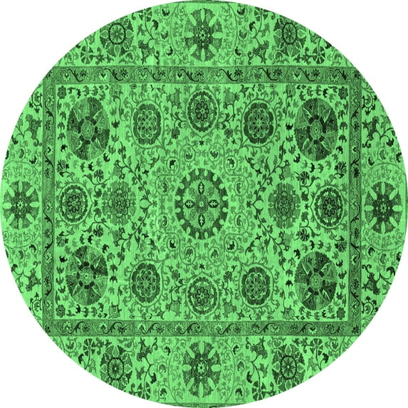 Ahgly Company Indoor Round Abstract Emerald Green Modern Area Rugs, 3' Round