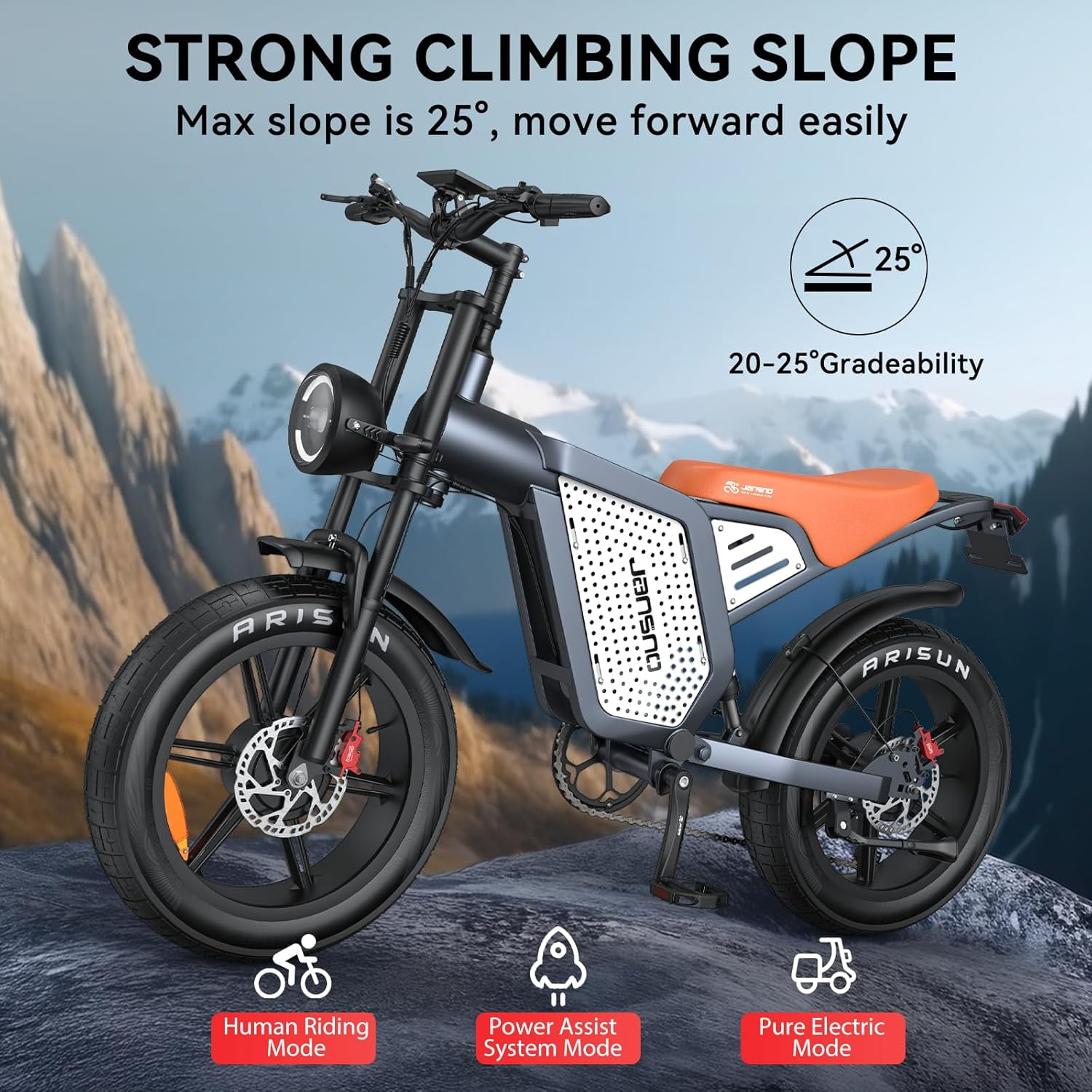 JANSNO X60 1500W Fat Tire Electric Bike for Adults,48V 23Ah Battery,20" x 4.0" Off-Road Electric Dirt Bike,30MPH 7-Speed UL2849