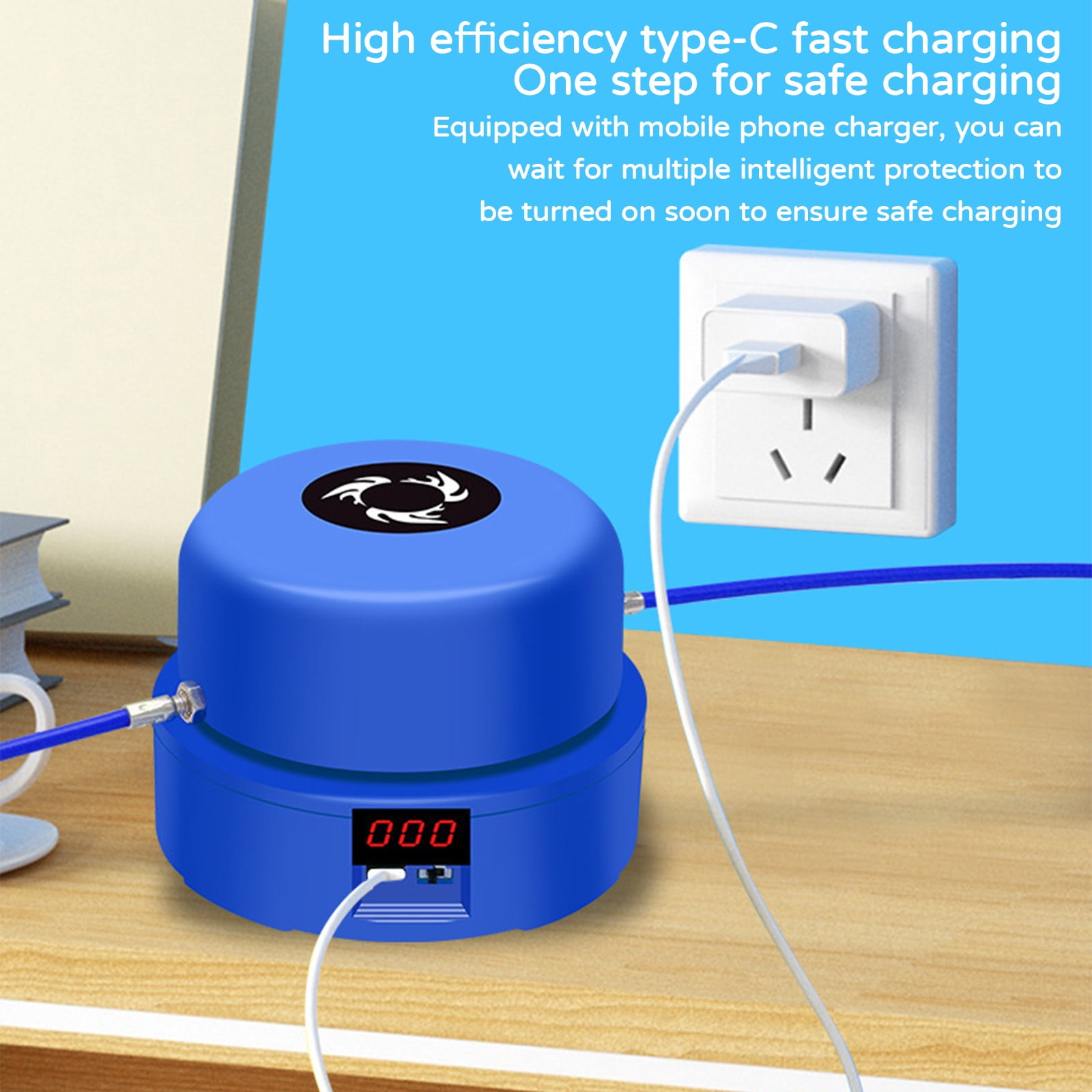 Jump Rope Machine, 3.5x5.1inch Rechargeable Electric Rope Skipping Machine, 10 Speed Regulation, LCD Large Screen Display,Suitable for Family, Office, Gym, Party(Blue)