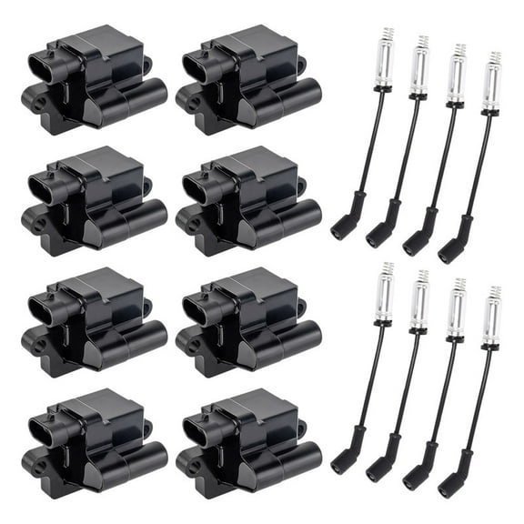 8 Pack D581 UF271 Square Ignition Coils and 748EE Spark Plug Wires Set For Cadillac Chevy GMC Escalade Silverado Avalanche Express Savana Suburban Tahoe Sierra 4.8L 5.3L 6.0L 8.1L
