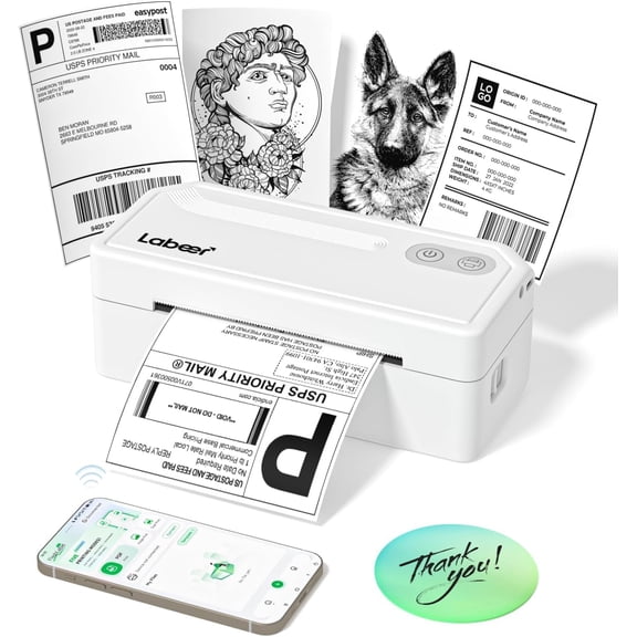 Labeer Bluetooth Thermal Shipping Label Printer, Wireless 4x6 Printer White