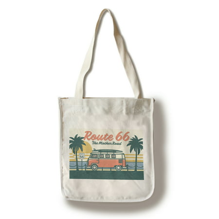 Route 66 - The Mother Road - Camper Van Beach Scene - Lantern Press Artwork (100% Cotton Tote Bag -