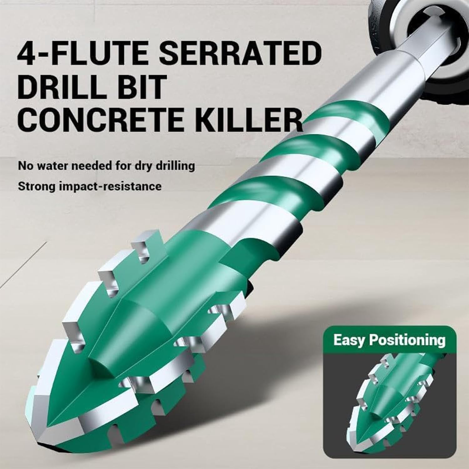 Beooshop Four Blade Serrated Eccentric Drill Bits, 4-Flute Serrated Edge Drill Bit Set, Specifications 1/4, 5/16, 3/8, 1/2, Suitable for Ceramic Tiles, Marble Concrete (4 PCS)
