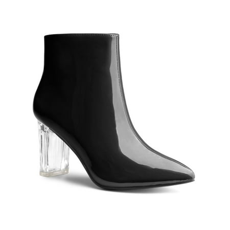 

Unique Bargains Women s Clear Heel Pointy Toe Chunky Heel Ankle Boots