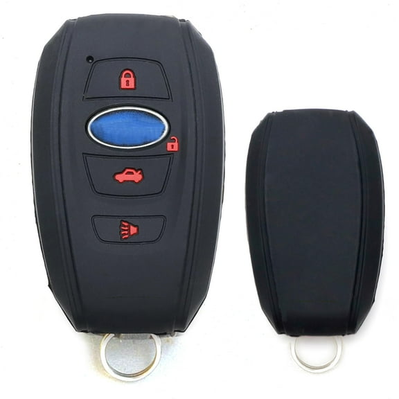 Black Soft Silicone Key Fob Cover w/ Red Key Buttons For Subaru 2013-up BRZ, 15-up Legacy Outback Crosstrek, 16-up WRX/STi, 17-up Forester Impreza Keyless Fob