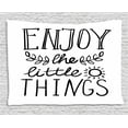 thumbnail image 1 of Enjoy the Little Things Tapestry, Monochrome Lettering with Sun and Laurel Leaf Motivational, Wall Hanging for Bedroom Living Room Dorm Decor, 60W X 40L Inches, Black and White, by Ambesonne, 1 of 2