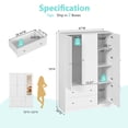 thumbnail image 3 of Ktaxon 3 Door Wardrobe Armoire Closet with Mirror Hanging Rod, Large Capacity Storage Closet for Bedroom, Modern Drawer & Shelf Elegant White Finish Closet, 3 of 10