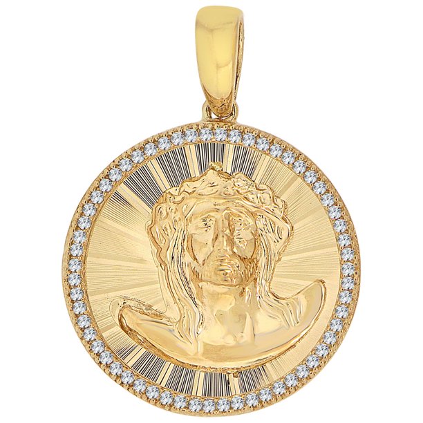 GiveMeGold 14k Yellow Gold, Jesus Christ Face Religious Pendant Charm