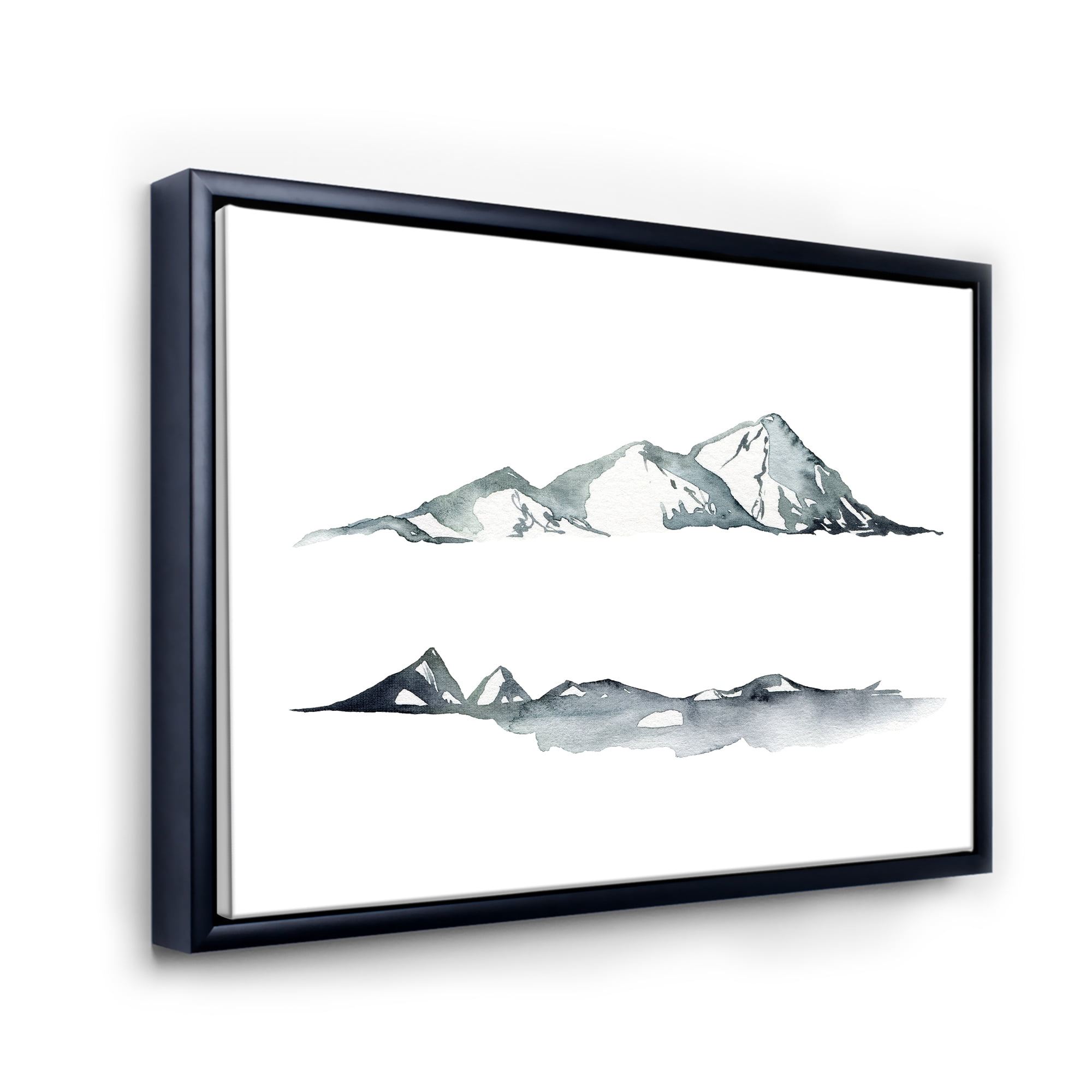 Minimalistic Dark Blue Mountains Landscape 20 in x 12 in Framed Painting Canvas Art Print, by Designart