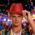 thumbnail image 2 of XIAOCHA Glitter Sprinkled Surface Cowboy Hat for Men Solid Wide Brim Theme Western Hat Stage Party Western Cowboy Hat,Red, 2 of 5