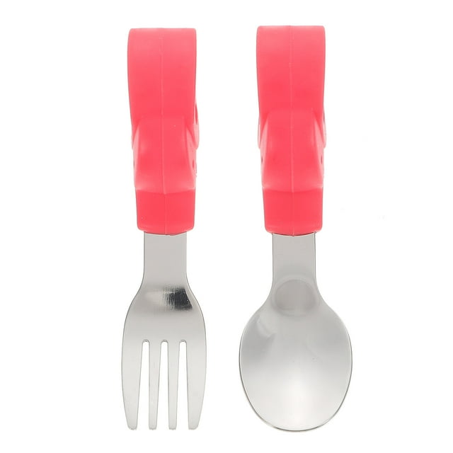 MasteelfCA 1 Set 2pcs Stainless Steel Spoon and Fork Baby Dinning Training Tableware Set