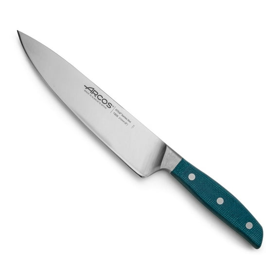 Arcos Brooklyn 8" Forged Chef Knife, Stainless Steel, Silver Blade, Blue Handle