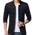 thumbnail image 2 of Casual Men Autumn Solid Color Stand Collar Zipper Pockets Thin Slim Blazer Coat, 2 of 7