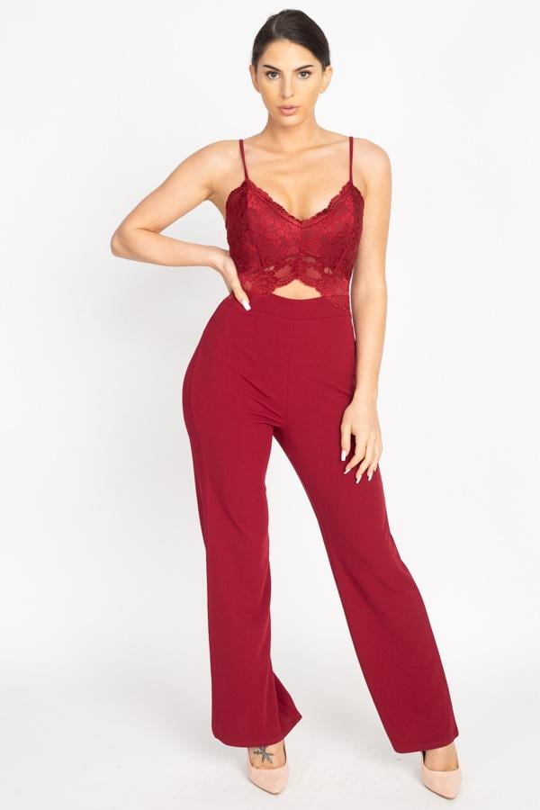 Floral Lace Front Cutout Jumpsuit 