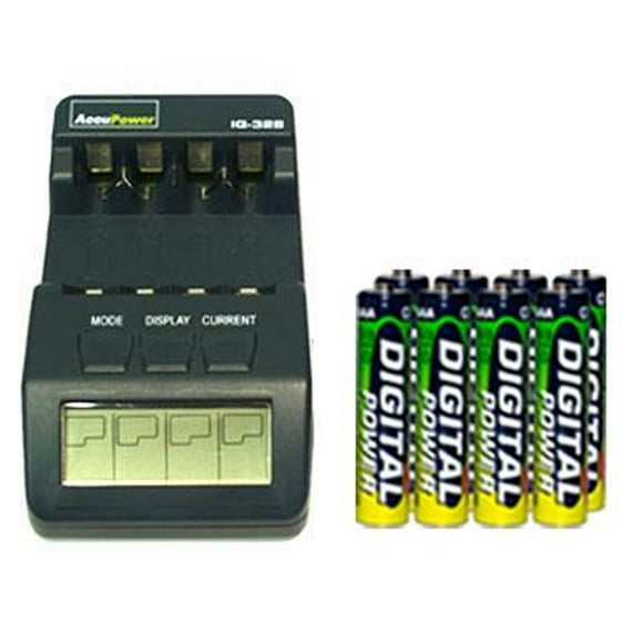 IQ-328 AA / AAA Chargeur LCD + 8 AAA NiMH AccuPower Micro Batteries (1200 mAh)