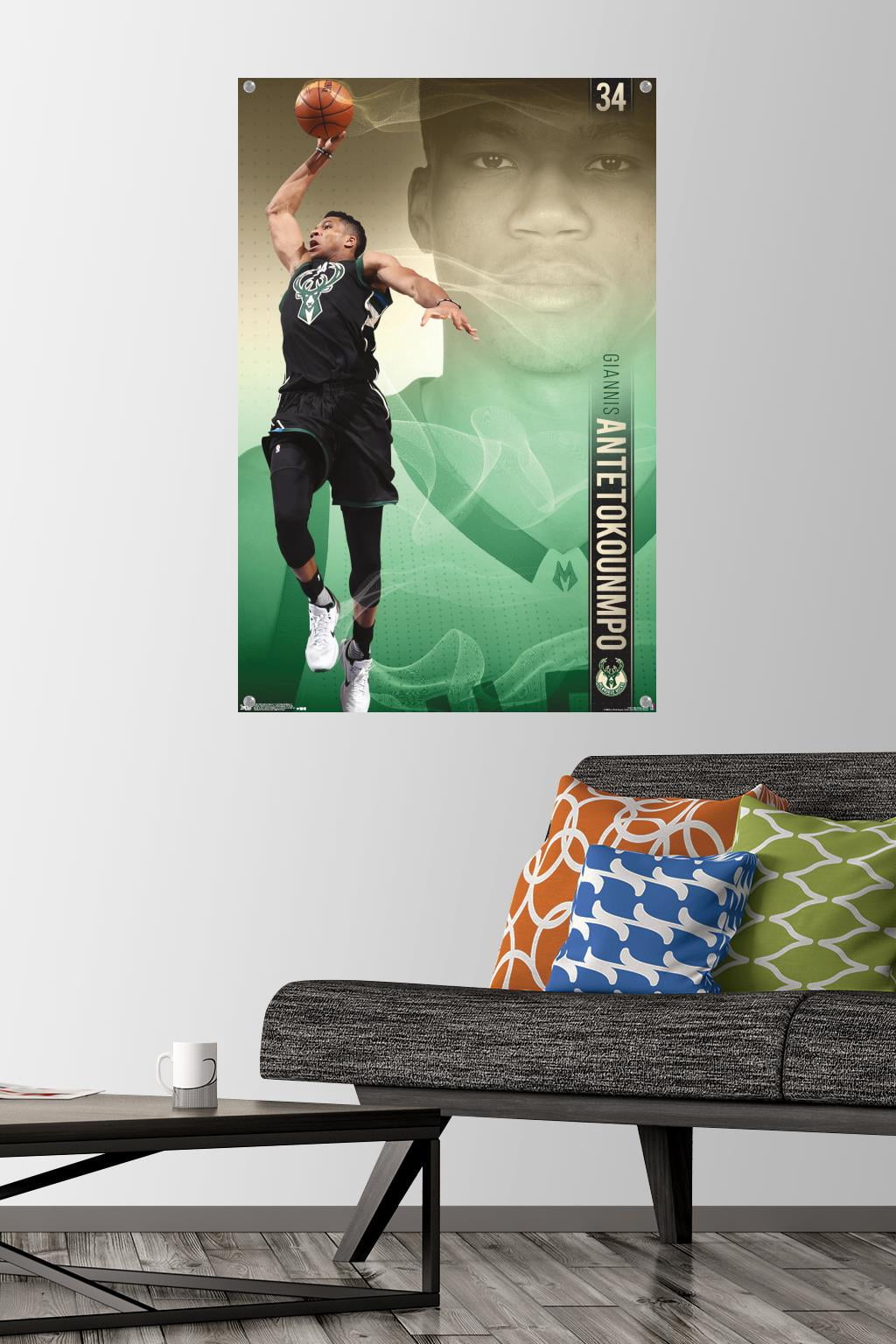 NBA Milwaukee Bucks - Giannis Antetokounmpo 17 Wall Poster with Push Pins, 22.375" x 34"