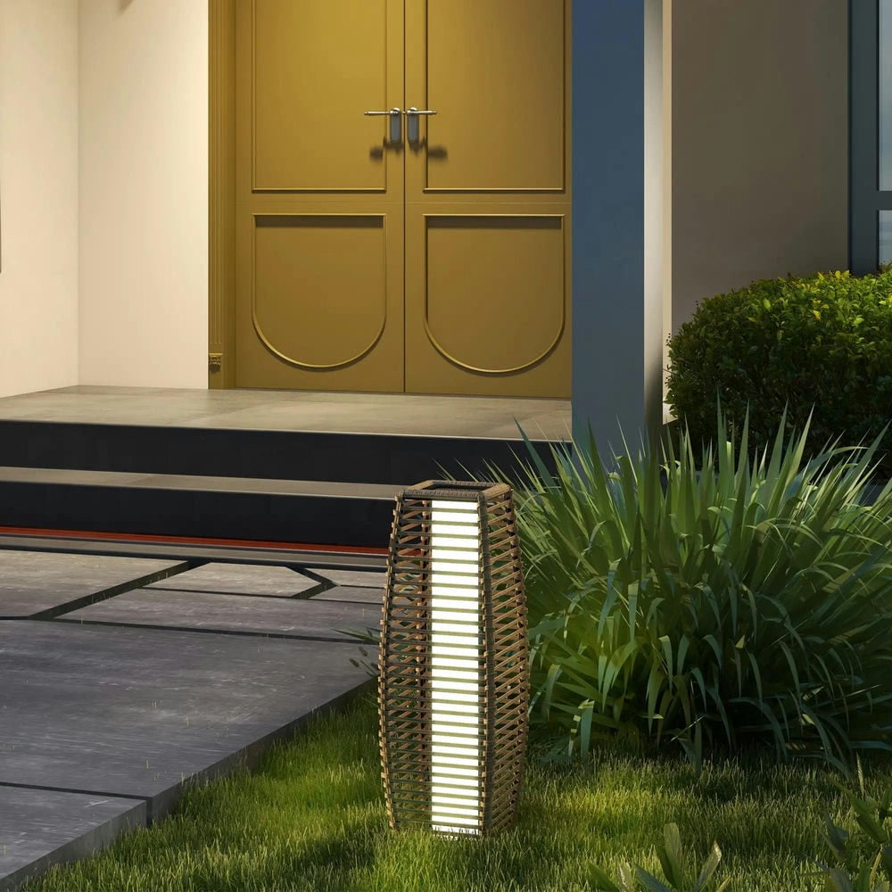 Topcobe Solar Floor Lamp, Outdoor Rattan Garden Lantern Pathway Light & Decorative Driveway Lighting with Auto On/Off LED Lights, Outside for Patio Backyard Garden Porch, Yard, Lawn, Sand