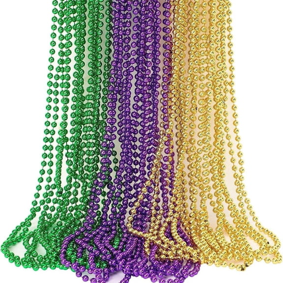 12PCS Mardi Gras Beads Green Purple Gold Beads Mardi Gras Outfit for Women Metallic Necklaces Bulk Mardi Gras Beads Necklace Accessories Sets for Mardi Gras Decorations Party Favor Supplies
