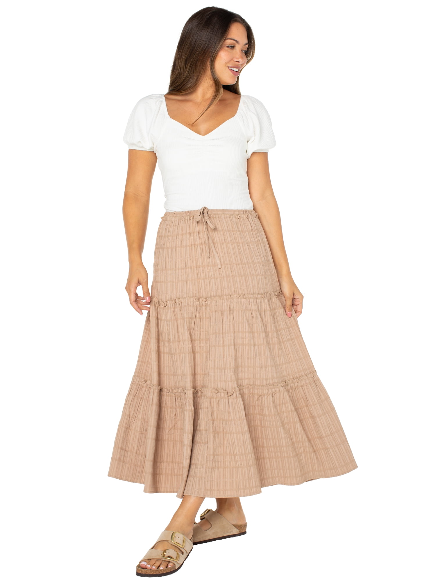 Celebrity Pink Women's and Women's Plus Tiered Maxi Skirt, Sizes XS-4X