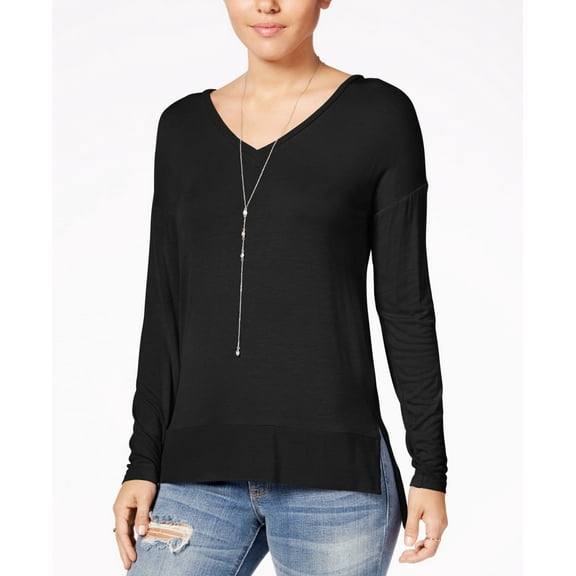 Hippie Rose Juniors Cozy V Neck Top Black XL