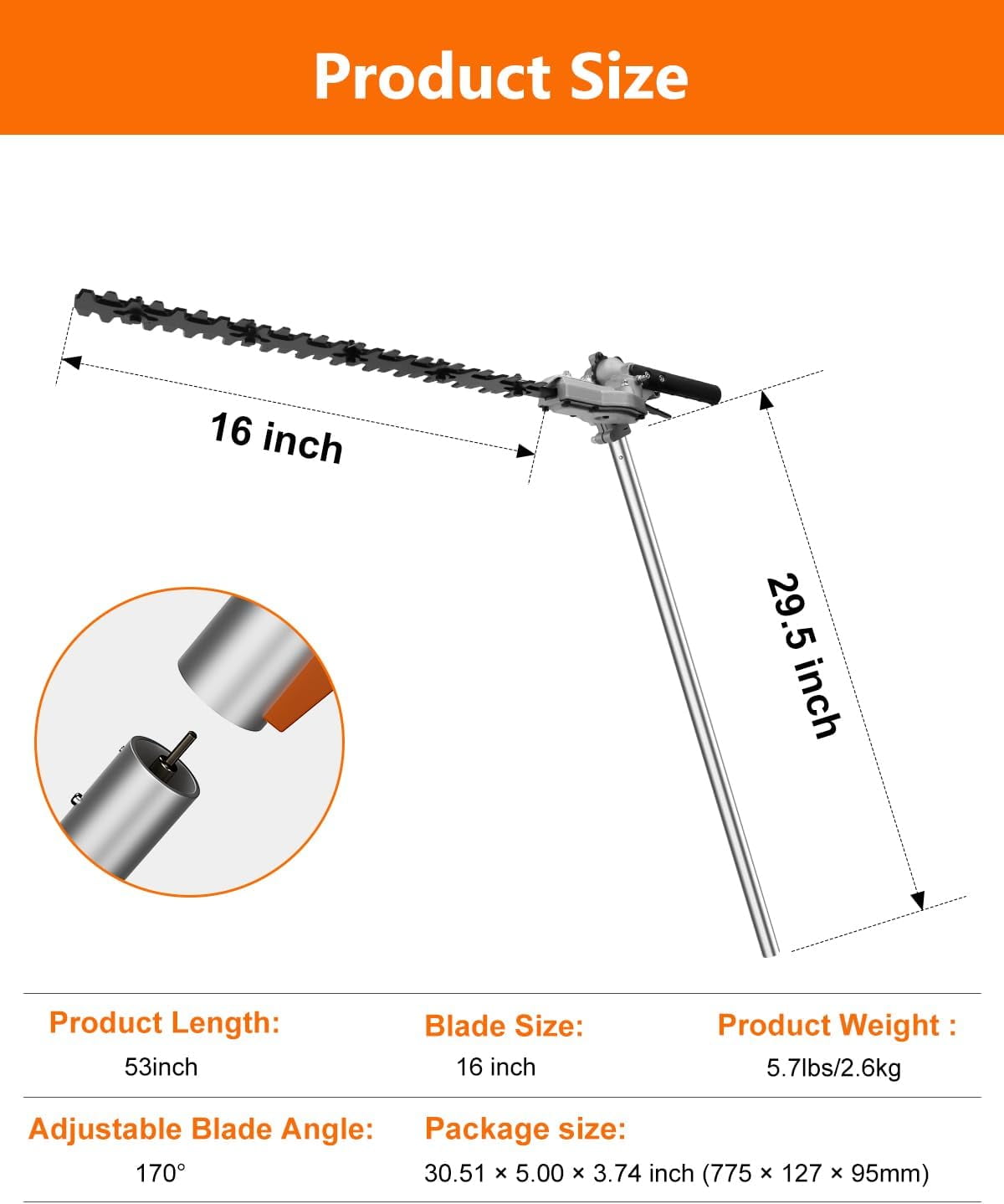 NEO-TEC 16" Hedge Trimmer Attachment Universal Dual Action Articulating,Heavy Duty Steel Material Angle 170° Adjustable for Garden Yard Hedge Shrub Trimming