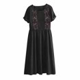 thumbnail image 6 of Puliio Summer Dresses for Women Short Sleeve Round Neck Embroidered Linen Midi Dress with Pockets, 6 of 6