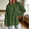 thumbnail image 5 of Women's Waffle Knit Crew Neck Long Sleeve Pullover Tops, Scalloped Hem & Scallop Cuffs Design, Loose Fit Casual Sweatshirt, Solid Color Fall Tunic Shirts for Women Army Green L, 5 of 5