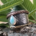 thumbnail image 4 of Hammered Ring Ethiopian Opal Ring, Handicraft Spinning Ring, 925 Sterling Silver Ring, Two Band Spinning With Opal Pear Cabs Ring For Women, 4 of 10
