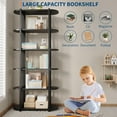 thumbnail image 6 of Memoryfield 6-Tier Industrial Bookshelf, Rustic Wood Bookcase with Metal Frame, Open Storage Display Rack for Living Room Office Bedroom, Black, 6 of 8