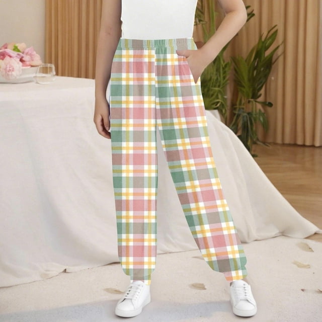 Cowsor Girls Graphic Print Sweatpants Athletic Drawstring Joggers Cute Track Pants with Pockets for Kids