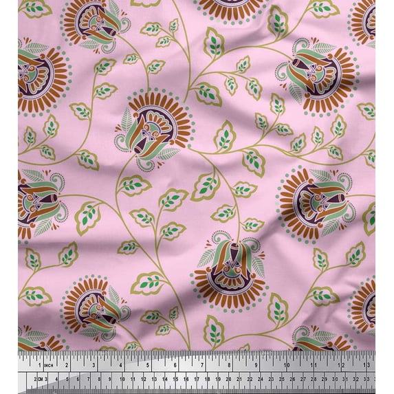 Soimoi Cotton Voile Fabric Leaves & Floral Artistic Print Sewing Fabric Yard 42 Inch Wide