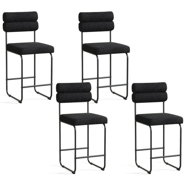Gymax Set of 4 Counter Height Bar Stools 26'' Counter Stools w/ Metal Frame & Footrest Black