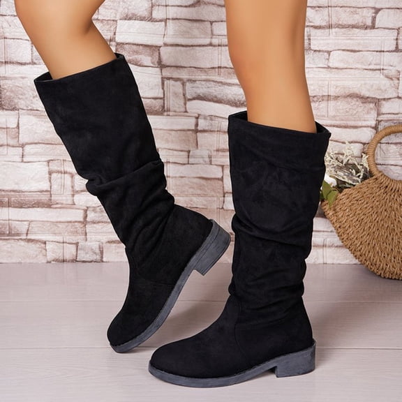 JUSLIO Womens Boots,Chunky Heel Boots Comfort Mid Calf Boots Solid Color Fashion Casual Round Toe Boots for Women