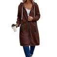 thumbnail image 5 of YueHuiYing Women's Solid Color Pocket Zipper Long Sleeved Drawstring Hooded Casual Fashionable Trench Coat, 5 of 6