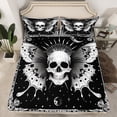 thumbnail image 2 of Homewish Retro Rustic Floral Full Size Sheets,White Black Bed Sheets,Gothic Skeleton Moth Sheet Sets For Adults,Luxury Bedroom Decor,4 Pieces, 2 of 7
