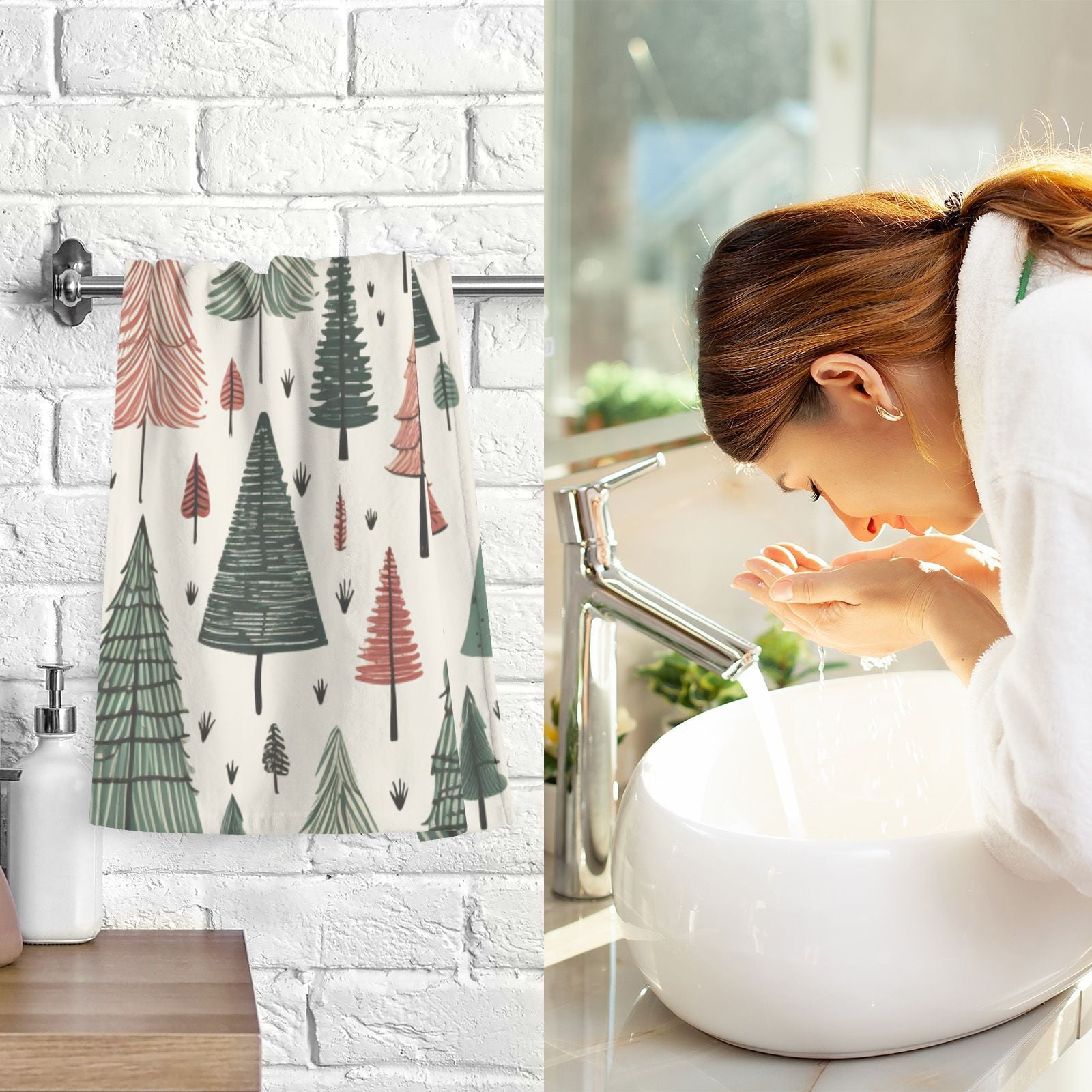 Christmas Trees Hand Towels Cotton Bath Towels Large Face Towels Absorbent for Bathroom 2 Packs