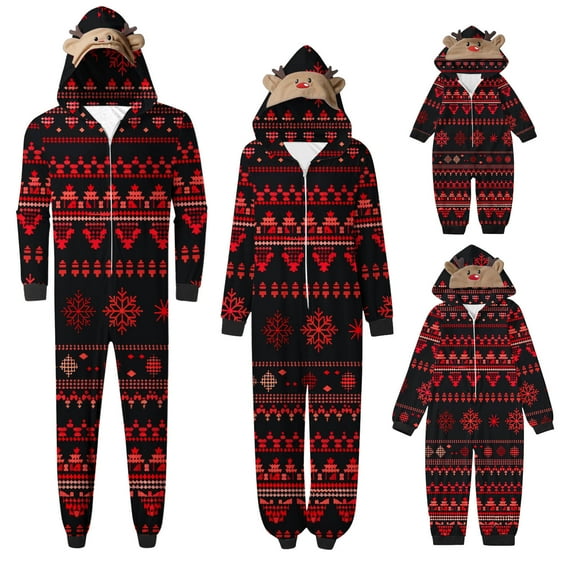 Odeerbi Christmas Onesie Pajamas for Family Holiday Sleep Jumpsuit Long Sleeve Family Christmas Pajamas Matching Sets Dad Printed Loungewear Jumpsuit Sleepwear Xmas PJs Set Red