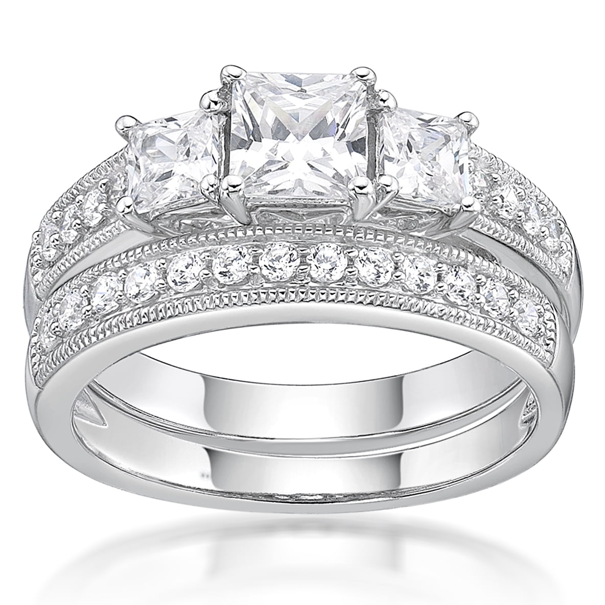 2 ct Brilliant cut Solitaire Bridal Wedding ring designer 2 Piece Set 925 Silver